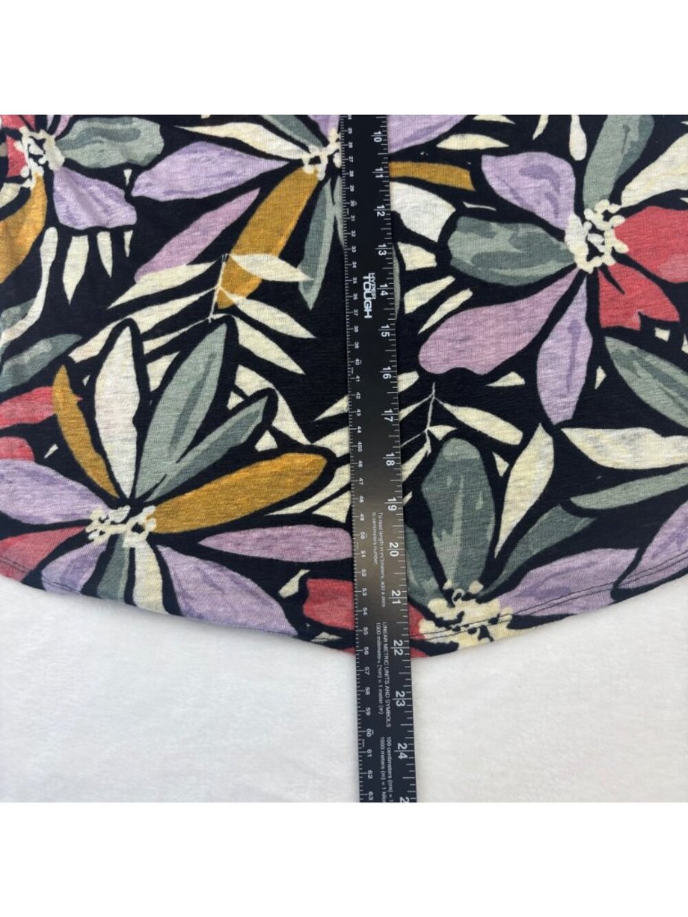Nicole Miller Womens L Black Floral Print 100% Linen Top Cap Short Sleeveless - Picture 6 of 7